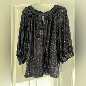 Vince Camuto Black Sequin Puff Sleeve Blouse